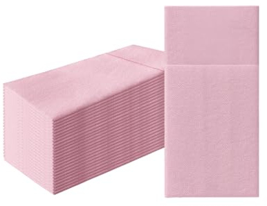 PAW Linen Feel Pocket Napkins 1/8 Fold, 25 Pack - Light Pink | Cloth-like Airlaid paper with a built-in cutlery pocket, Sets the table in seconds, Sturdy, Ideal for weddings and events