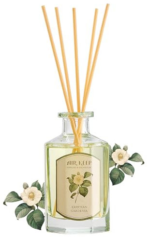Airkeep Raumduft Tahitian Gardenia Duft, 180ml Reed Diffuser mit 8 Duftstäbchen, Deko für Schlafzimmer, Badezimmer, Büros, Schränke