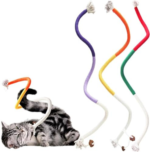 NIEEKRUN Katzen Dental Spielzeug 3er Set - Interaktives Catnip Kauspielzeug aus Baumwollseil mit Silvervine, Zahnpflege Kauspielzeug für Katzen und Kätzchen, 70 cm