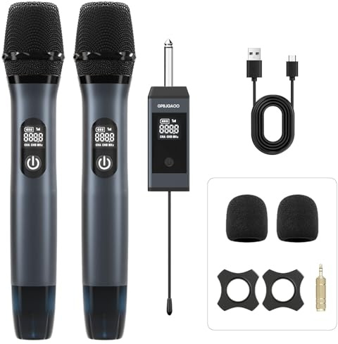 GPBJQAOO Wireless Microphone, UHF Dual Wireless Metal Dynamic Microphone System with Rechargeable Receiver, Suitable for Karaoke Singing, Weddings DJ Party, Speech, Church, Classroom use, 200 feet