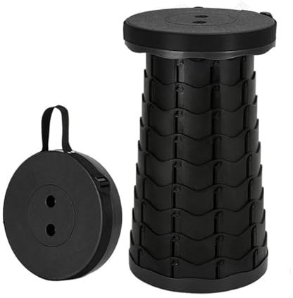 BOBOZHONG Tragbarer Teleskophocker, Einziehbarer Klapphocker, Schwarz, Max Load 180kg
