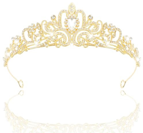 Tiara Kristallkrone mit Strasskamm Silber Strass Tiara Hochzeit Tiara Hochzeit Braut Strass Krone für Geburtstags Hochzeit Abschlussball Prinzessinnenpartys (Golden)