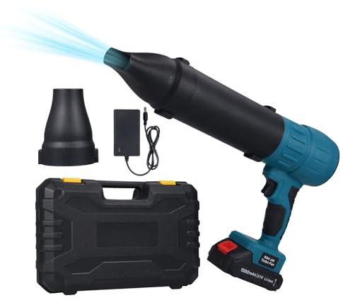 Soplador Jet Fan 35000 RPM de 21 V, soplador de Nieve, con batería de 1500 mAh, 3 boquillas Intercambiables, para la Limpieza del Coche, Polvo doméstico y de los Jardines