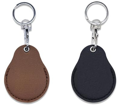 AfitLulu 2 Llaveros NFC Llaveros Personalizados con Forma de Gotita, Piel Sintética Llavero de Coche, Moderno Funda Protectora para Tarjetas de Acceso, púa de Guitarra (Negro+Marrón)