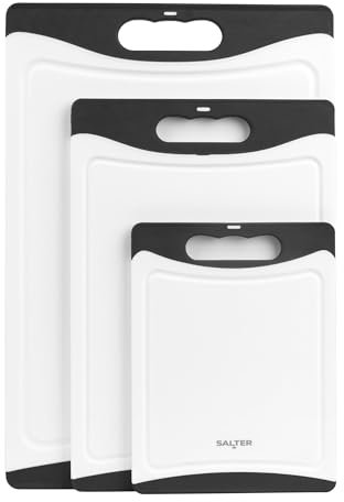 Salter Set di taglieri in plastica da 3 pezzi - Set di 3 taglieri su entrambi i lati, antiscivolo, facile da pulire, lavabile in lavastoviglie, preparazione di cibi, piccolo, medio e grande