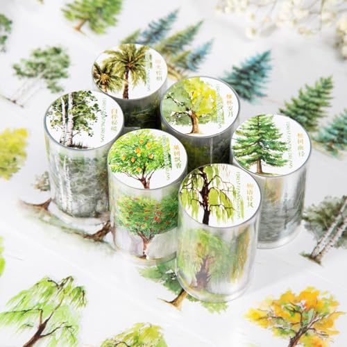 Set di adesivi per scrapbooking, 6 rolls Bullet Journal Accessori Stickers, Forest Themed PET Washi Tape Aesthetic Stickers Decorative for Journal Accessori,Photo Album,Notebook,DIY Crafts (Forest
