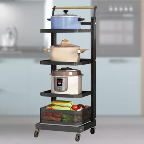 Kitchen Pan Rack nizer with Corner Shelf Black 4 Boards and 1 Basket niser Stand for Kitchen Worktops.