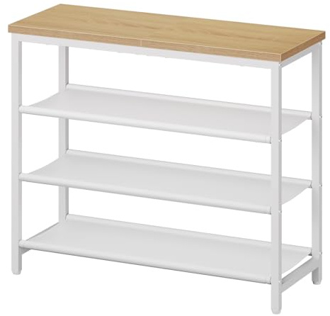 HOOBRO Shoe Rack with 3 PU Shelves, 4-Tier Shoe Storage Organizer for Closet and Entryway, Holds 9-12 Pairs of Shoes, Sturdy Metal Frame, Small Spaces, White and Natural WN94XJ01