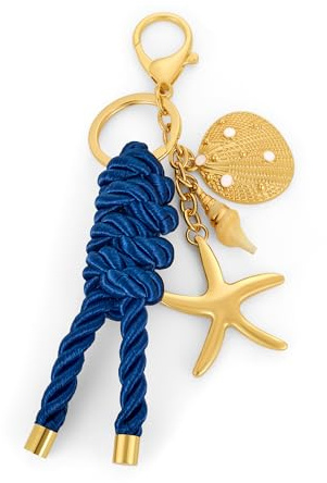 TOVABA Porte-clés de plage pour femme - Plaqué or - Étoile de mer - Coquillage - Porte-clés pour sac à main - Accessoires d'été