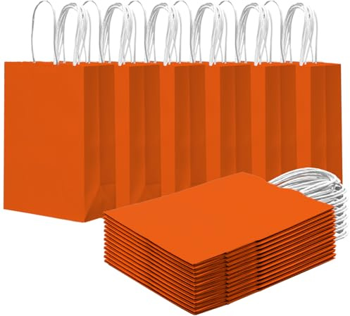 Gcardist 24 bolsas de regalo pequeñas con asas a granel 8,3 x 6 x 3 pulgadas, bolsas de regalo, color naranja, varios usos (15 x 8 x 21 cm, tamaño pequeño)
