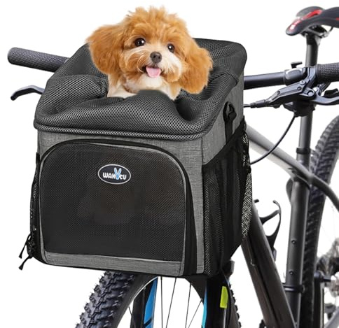 PETCUTE 4 en 1 Cesta Perro Bicicleta hasta 7.5 kg,Multifuncional Mochila para Mascotas con Cinturón de Seguridad,Plegable Cesta de Bicicleta Delantera para Perro con Alfombrilla Extraíble
