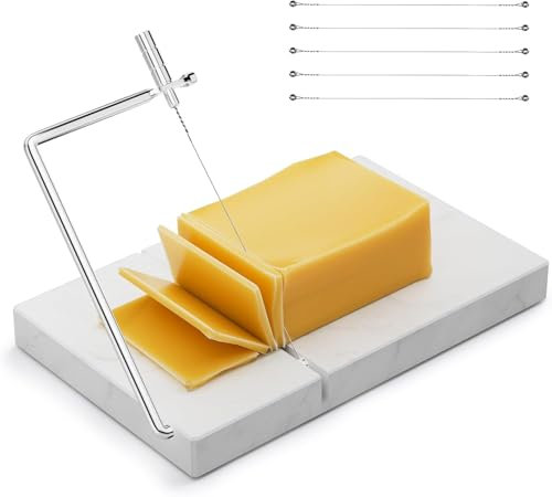 Yeqqzq Cheese Slicer, Heavy Duty 5x 8 Cheese Cutter with 5 Raplacement Wires, Polished Marble Cheese Slicer Board for Block Cheese Butter, Easy to Replace