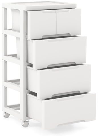 GIANTEX Armadietto per nicchia con ruote, Scaffale per nicchia Carrello per nicchia con 5 cassetti, Carrello stretto con ruote Armadietto con ruote Armadietto portaoggetti, Carrello da bagno con ruote