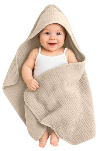 ROEOWENE Asciugamano con Cappuccio per Neonati 80 x 80 cm Cotone Mussola Accappatoio Neonato Morbido Super Assorbente Mantella da Bagno per Bambini Asciugamano per Regalo-Cachi