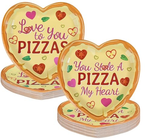 Greencian 50Pcs Valentine's Day Paper Plates 9 Heavy Duty Disposable Love You To Pizzas Heart Shaped Dessert Plates Valentine Party Decorations for Valentines Day Wedding Anniversary Party Supplies