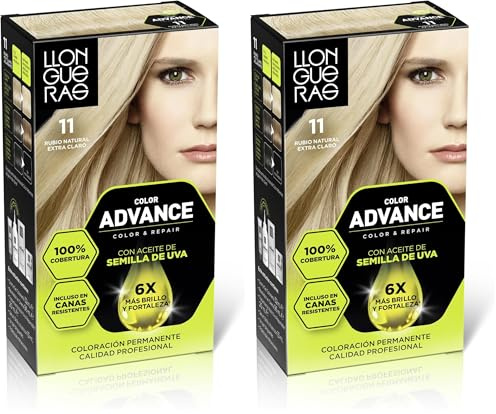 Llongueras Color Advance Tinte Pelo Mujer Coloración Permanente 100% Cobertura Incluso En Canas Resistentes - Tono 011 RUBIO NATURAL EXTRA CLARO (Paquete de 2)