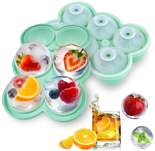 ZoneYan Cubiteras para Hielo Silicona, 4.5cm Moldes Cubitos de Hielo Redondo con Tapa de Embudo, Molde Bolas de Hielos Reutilizable para Whisky, Cócteles, Vino, Alimentos para Bebés, Sin BPA