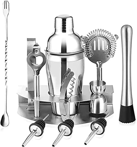 Kit de Barman, Juego de coctelera con Soporte, Juego de coctelera de 12 Piezas para Bebidas Mixtas, Juego de Herramientas de Barra de Acero Inoxidable Profesional - Astilla