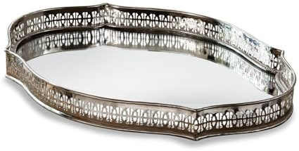 LOBERON Cumont Vassoio - Vassoio in ottone - Fondo in vetro a specchio, argento