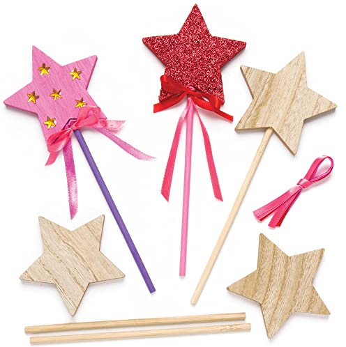 Baker Ross Bacchette Magiche con Stelle in Legno per Bimbi, da Decorare e Personalizzare (Confezione da 6)