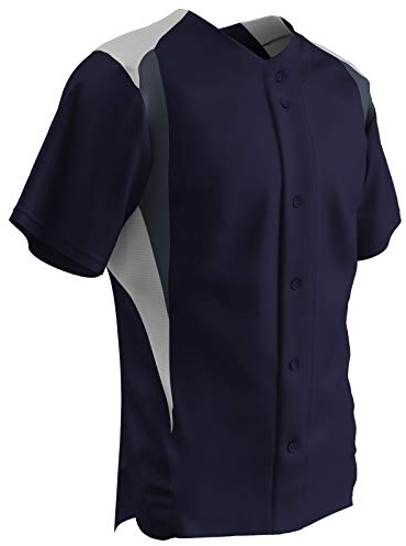 CHAMPRO Bull penna hel knapp polyester baseballtröja, vuxen 2 X-stor, marinblå, vit, grafit