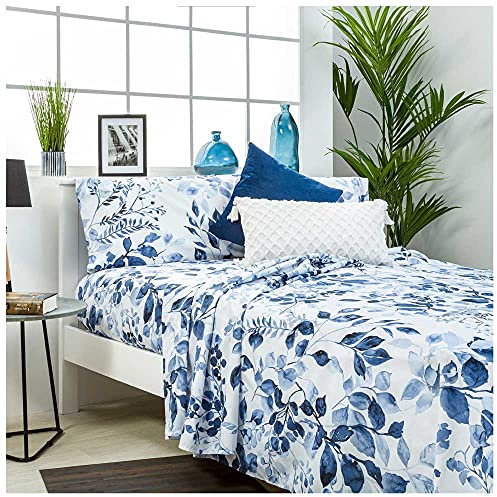 COTTON ARTean Juego sábanas Cama 150 Microfibra cepillada SERELLA Azul