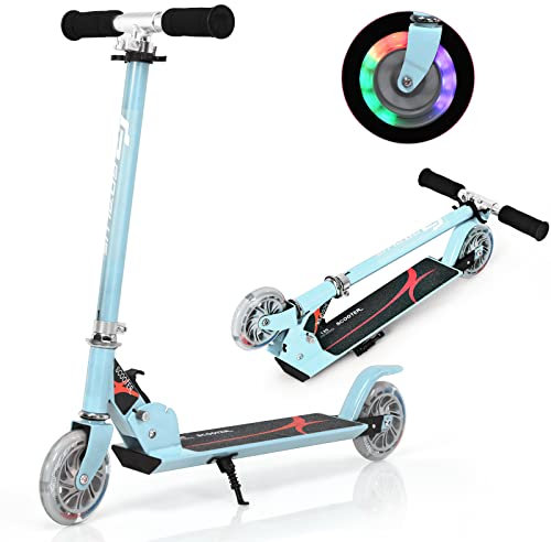 COSTWAY Kinder Roller mit LED Rädern, Scooter Kinder ab 4 Jahre, Cityroller Höhenverstellbar, Kickscooter Tretroller für Jungen und Mädchen (Hellblau)