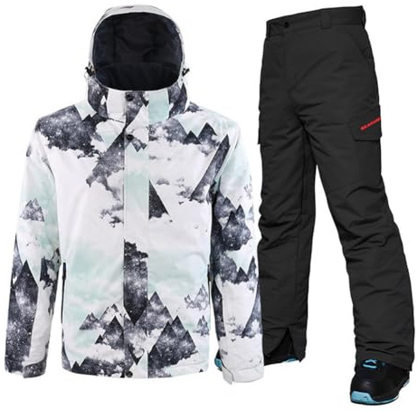 HOTIAN Herren Schneeanzug, Wasserdicht Winddicht Winter Warme Schnee Skifahren Sätze,für Wandern Klettern Isoliertes Snowboarden MOUTAIN BK XL