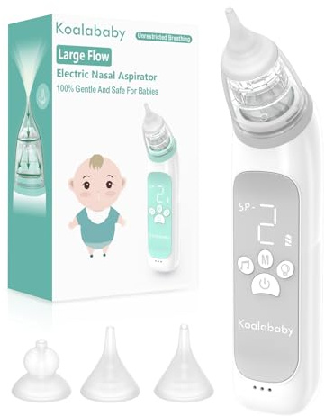 Koalababy Baby Nasal Aspirator, Large Flow Electric Nose Sucker with 3 Suction Levels, Rechargeable Toddler Nose Cleaner, Soft Silicone Tips, Music and Light Soothing