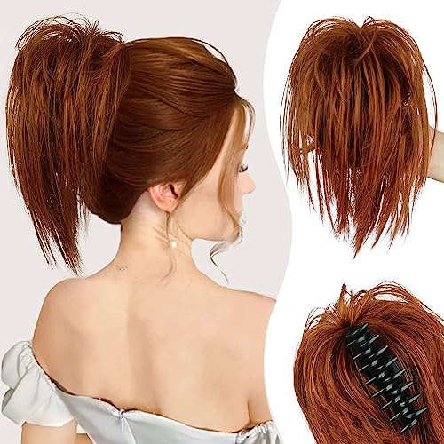 Colorfulpanda Rojo cobre Moño de Garras Desordenado Pinza pelo Ondulado Sintético Extensiones de cabello rizado pelo garra Postizos Recogidos Postizos de pelo Mujeres