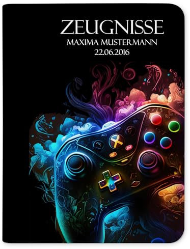 CreaDesign Customize A4 Zeugnismappe für Kinder - 24 x 31 x 1 cm, erweiterbar auf bis zu 20 Fächer, Sichtbuch ohne Klarsichthüllen, Gamer Design, Dokumentenmappe für Schüler