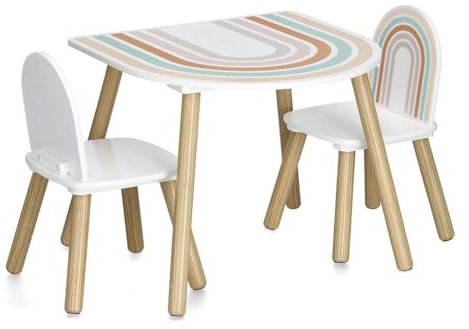 Zeller 13536 Kinder-Sitzgarnitur Rainbow, 3-TLG., MDF/Kiefer, Tisch: ca. 55 x 55 x 45 cm, Stuhl: ca. 28 x 28 x 49 cm