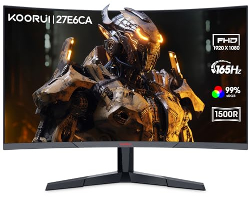 KOORUI 27 Inch Gaming Monitor, FHD 1080P Curved Monitor 165Hz VA 1ms 1500R PC Monitors with Adaptive Sync, HDMI X2 /DP, VESA Compatible, Tilt Adjustable, Eye Care