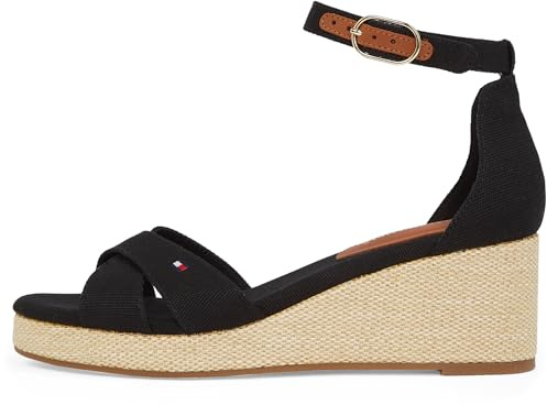 Tommy Hilfiger Alpargatas de cuña Mujer Flag Criss-Cros Mid con correa de tobillo, Negro (Black), 40