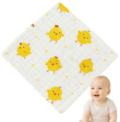 BABYZOCO Toalla Gasa para Bebe, Toallitas de algodón para bebé, Toallitas de Muselina para bebé, Muselinas Bebe Algodón, 6 Capas de absorción, 100% algodón, 25 x 25 cm, Diseño Estampado Pollos