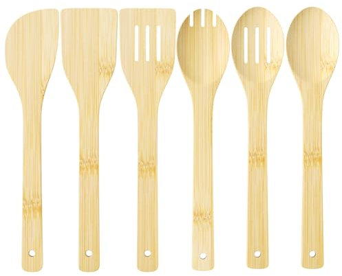 MeoZynxadril 6 Pezzi Utensili Cucina, Utensili da Cucina di Bambù, Spatola Cucina di Bambù, Cucchiaio Legno Cucina, Spatole Cucina Legno, Attrezzi da Cucina Per Pentole Antiaderenti