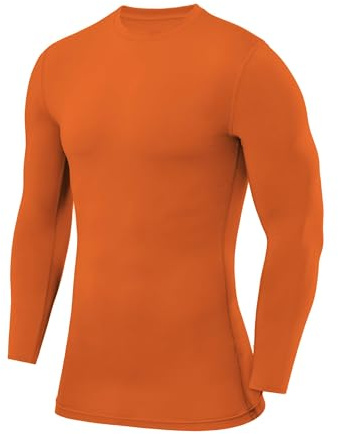 PowerLayer Långärmad kompressionsskjorta för män för män, utslagsskydd baslager sport undertröja - kompressionströja, Orange, S