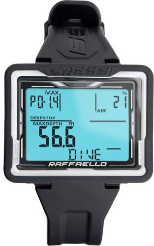 Cressi Raffaello Diving Computer Black/White - Computer Subacqueo Unisex con Ampio Schermo Rettangolare ad Alto Contrasto per la Massima Leggibilità dei Dati Possibile, Nero/Bianco, Taglia Unica