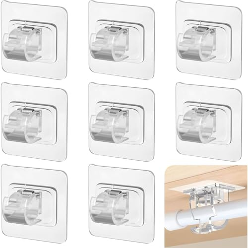 XYTAHDM 8 Pezzi Ganci per Tende Senza Bucare, Ganci Adesivi per Tende Senza Bucare, Staffa autoadesiva per Asta Tende Trasparente, Staffa Autoadesiva per Asta Tende per Bagno, Cucina, Camera da Letto
