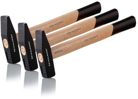 STAHLWERK Lot de 3 marteaux de serrurier de 300 g - Tête en acier robuste - Poignée en hickory - Poids bien équilibré - Poignée ergonomique en bois de hickory très résistant, incassable et durable