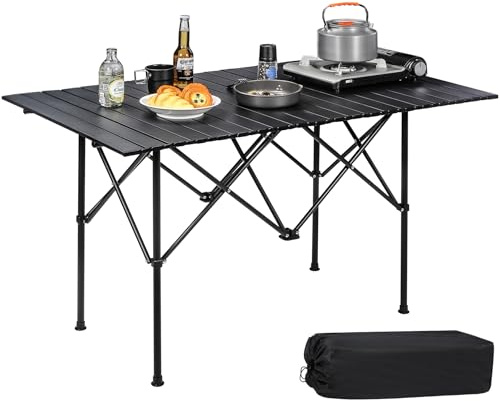 REDCAMP Large Camping Table Folding, 120 x 70cm Lightweight Roll-up Picnic Table with Carry Bag, Portable Outdoor Table for Cooking BBQ RV Beach Hiking Fishing, Black