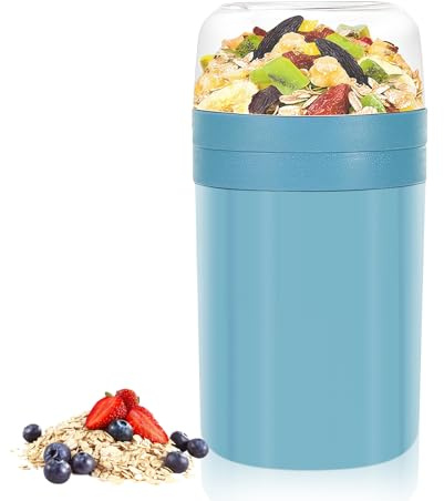 Zikenis 2 in1 Tazza Yogurt to Go,Tazze Cereali 520ML+250ML,Tazza per cereali to go per bambini,Tazza di cereali portatile,Bicchiere per yogurt a doppio strato,per la scuola (Blu)