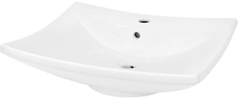 LuxeBath Waschbecken Keramik 605x460x165 mm, Weiß, Trapezförmiges Aufsatzbecken mit Hahnloch und Überlauf, Aufsatzwaschbecken für Badezimmer/Gäste-WC, Waschtisch Waschschale Waschplatz Handwaschbecken