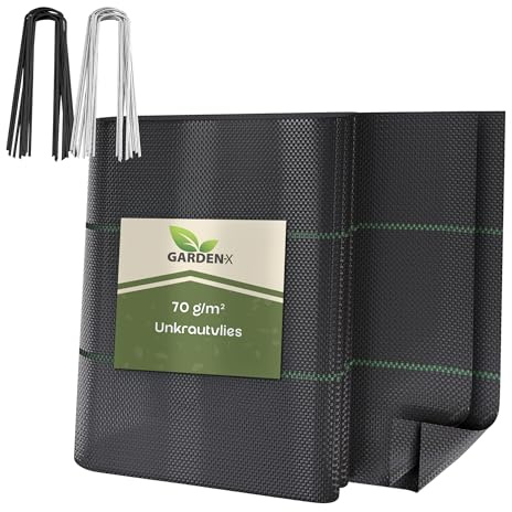 GARDENIX Tessuto Non Tessuto per Erbacce con 50 Ancore, 9 m² (0,6 m x 15 m), permeabile all'Acqua 70 g/m², Nero, Resistente ai Raggi UV, Protezione dalle Erbacce, Tessuto sottoscocca