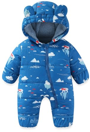WYTbaby Combinaison de neige bébé chaude avec capuche, combinaison d’hiver épaisse pour garçon fille 3-24 mois, bleu clair, 12-18 mois