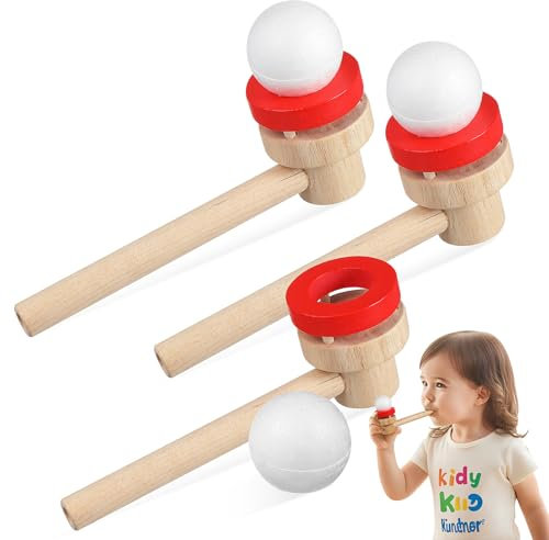HOMOBABE 3piezas Juguetes De Pelota Soplada Madera y Plástico para Fiestas Familiares y Mejora De Habilidades Motoras Niño Niña