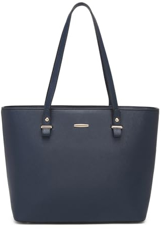 Pahajim Handbags for Women Large Tote Bag with Zip PU Leather Shoulder Bags Women for Work Travel Shopping(Navy blue)