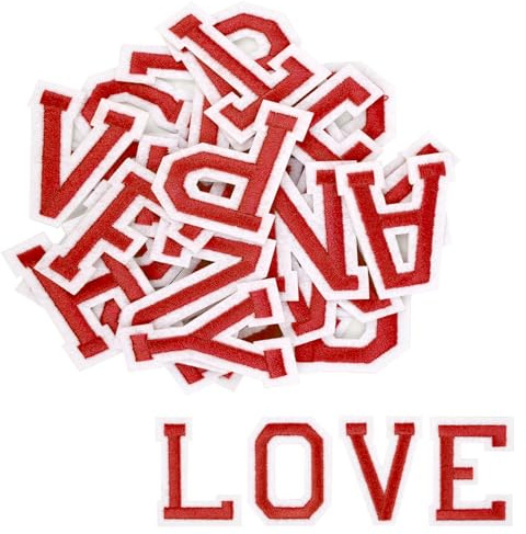 52 Lettres Thermocollantes, A à Z Patchs à Repasser pour Vêtements, Patches Alphabet pour Réparation Vestes, Chemises, Chapeaux, Sacs, Jeans, Projets DIY (Rouge)