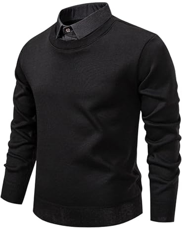 Sweatshirt en tricot avec col de chemise intégré, vêtement d'extérieur élégant pour homme pour la saison froide, pull en tricot uni