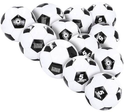 Aoneky Adult Size 5 Traditional Soccer Ball - Ships Deflated, Pump Includedp (12-Pack Deflated Ball with Pump - Black and White)